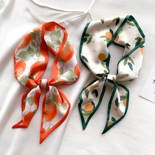 Fashion Ribbon Silk Scarf Women Fashion Lemon Tree Neck Scarves Office Lady Print Shawls Bandana Hijab Bag Dress Hijab 100*10Cm
