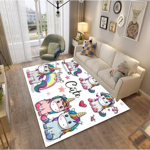 Cartoon Unicorn 3D Printed Carpets For Living Room Bedroom Area Rug Soft Flannel Kids Room Play Big Carpet Child Crawl Floor Mat