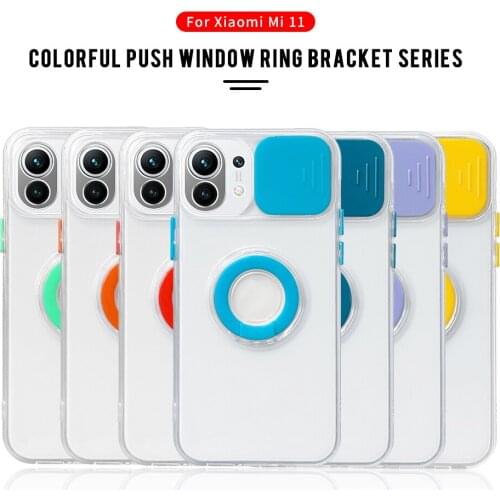 Soft Push Pull Transparent Phone Case For Xiaomi 11 Stand Ring Bumper Back Cover Coque Funda For Xiao Xiomi Mi11 11i Pro 11Pro