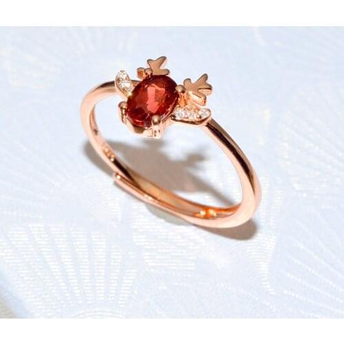 Genuine Garnet Setting 925 Sterling Silver Lovely Deer Shape Finger Rings Rose Gold Women Romantic Fashion Jewelry Gift 10pcs
