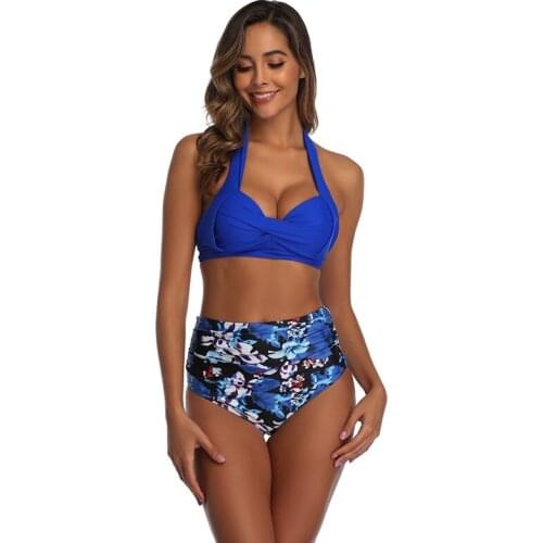 2021 New Bikini Flower Printed High Waist Swimsuit Womens Sexy Split Body Bathing Suit Beach Fashion Lady Swimwear