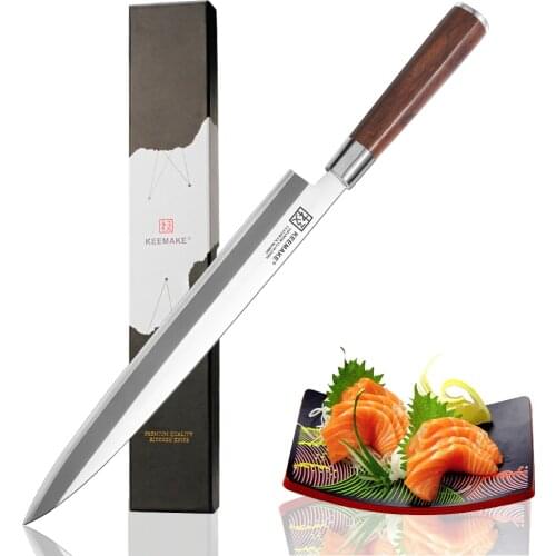 SUNNECKO 10.5 inch Sashimi Slicing Knife Japanese VG10 2-Layer Stainless Steel Blade Sharp Fish Fillet Knife Bubinga Wood Handle