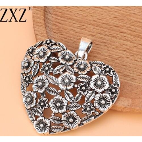 ZXZ 2pcs Open Flower Leaf Heart Charms Pendants For Necklace Jewelry Making Findings 67x60mm