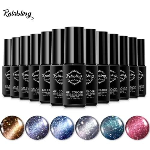Rolabling Starry Cat Eye Nail Gel Polish Shining Color Soak Off UV 5ML Long Lasting 3D Magnet Cat Eye Nail Art Lacquer Varnish