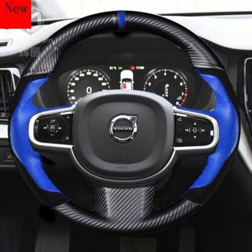 Hand-Stitched Leather Suede Carbon Fibre Car Steering Wheel Cover for Volvo XC60 S90 XC60 S60L V40 S80L Car Accessories