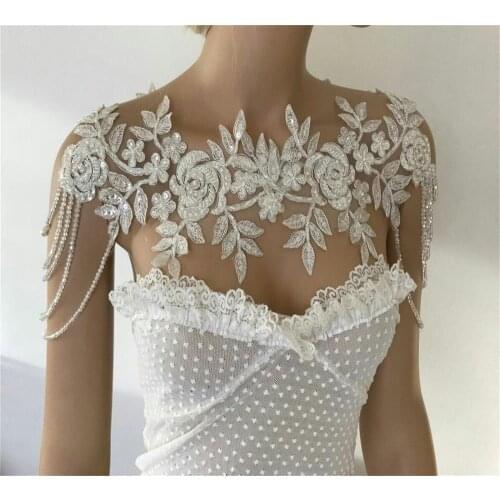 Removeable Beading Wedding Dress Straps Wedding Jackets Lace Top Bridal Bolero Wraps Shawl Straps for Strapless Dress