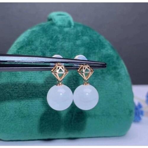 SHILOVEM 18k yellow gold real Natural white Jasper drop earrings classic fine Jewelry women wedding gift 10mm myme1010521hby