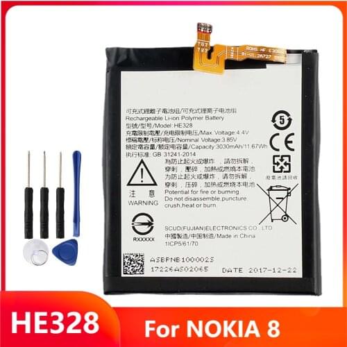 Original Replacement Phone Battery HE328 For NOKIA 8 NOKIA8 HE328 Genuine Rechargable Batteries 3030mAh