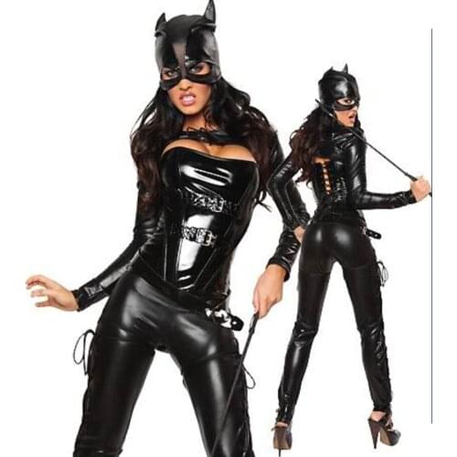 Sexy lingerie Fancy Dress PVC cat woman party costume black Dance Wear One Size X619