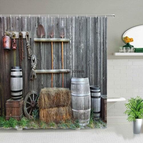Old Vintage Wood Doors Shower Curtains Decorative Waterproof Polyester Fabric Bathroom Curtain Set Home Bath Decor With Hooks