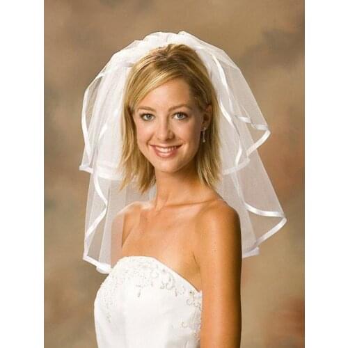 2021 New Wedding Accessories White/Ivory Fashion Ribbon Edge Short Two Layer Bridal Veils With Comb High Quality Free Shipping