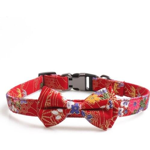 20PCS / LOT Chinese Style Cloth Art Pet Collar Cat Dog Bowtie Two-Sided Ethnic Style Semi-Metal Dog Collar Can DIY Engraved