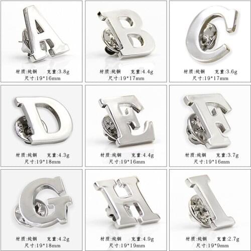 Unique style copper letters words initials collar pin brooch fashion ornament jewelry accessory Buyer has to advise which Letter