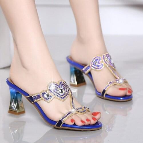 Genuine Summer Shoes Lady Sexy New Heel Pumps Sexy Crystal Rhinestone Design Women Sandals Elegant Lady Flip Flop Slippers