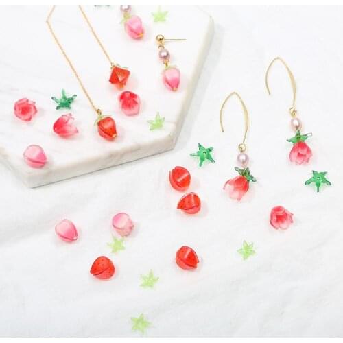 1set/lot Pink Red Strawberry/Flowers Petals Bud Beads Acrylic Charms Beads for DIY Jewelry Making Earring Necklace Accessories