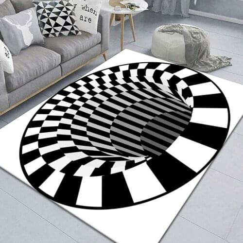 3D Vortex Illusion Black White Carpet Areas Rug Non-slip Floor Mat Rug Abstract Geometric Optical Living Room Bedroom Halloween