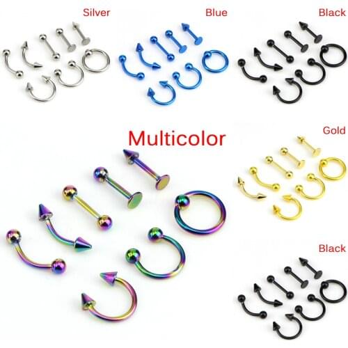 8pcs Hot Steel Ear Piercings Helix Piercings Eyebrow Piercings Lip Labret Rings Earring Tragus Barbell Piercings Body Jewelry