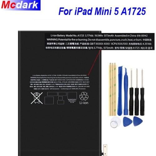 Mcdark 5173mAh For iPad Mini 5 A1725 Battery Batterie Bateria High Quality Replacement phone Battery Gift tools