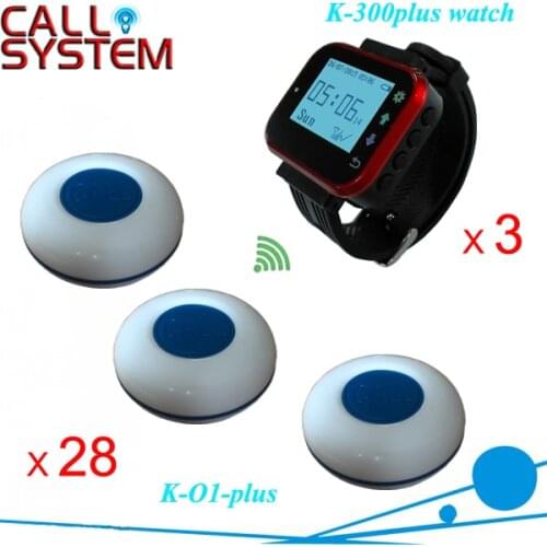 Wireless Paging Ordering Service System 3 watch receiver 28pcs single-key bell for catering equipment