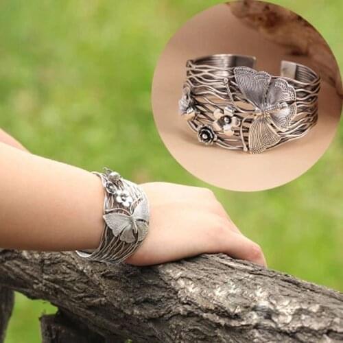 Pure 100% 925 Sterling Silver Bracelet for Women Thailand Handmade Butterfly Flowers Opening Bracelet Hollow Fashion Jewelry