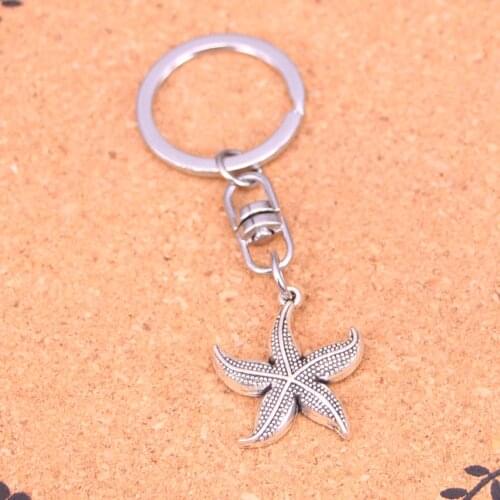 20Pcs Fashion Amulet Charm Evil Eye Sliver Plated keyring starfish Alloy Keychain For Gift Car Key Chain Jewelry