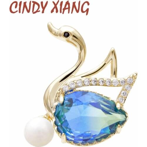 CINDY XIANG 4 Colors Avaible Rainbow Cubic Zirconia Swan Collar Brooch Pin Unisex Fashion Brooches Suit Wedding Brooch Gift