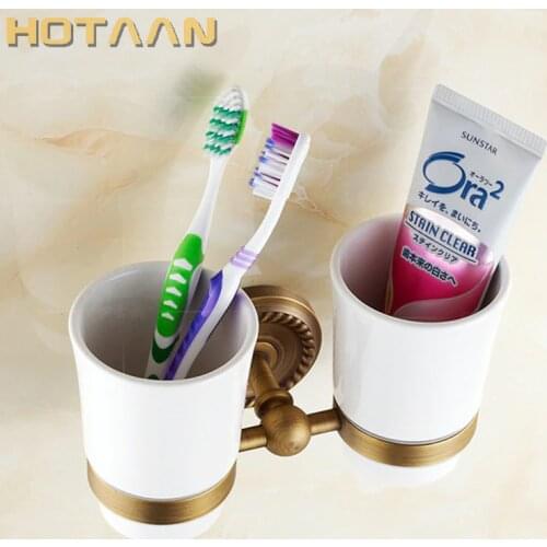 Free shipping Fashion toothbrush holder,Pure copper&glass,Double cup, Bathroom cup holder bathroom set-wholesale YT-12208