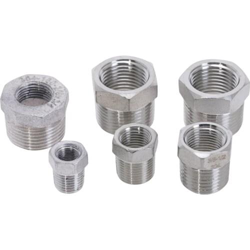 Stainless Steel SS304 Pipe Reducer Fittings Reducing Bushing 1/4'' 1/2'' DN8 DN10 DN15 DN20 BSP Male Female Adapter Pipe Fitting