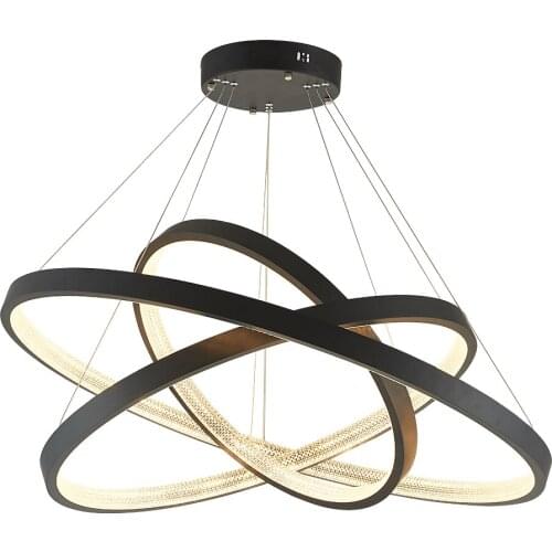 Fss Modern Ring Black Chandelier Lighting For Living Room Dining Bedroom Duplex Villa Multi-Layer Indoor Fixtures LED