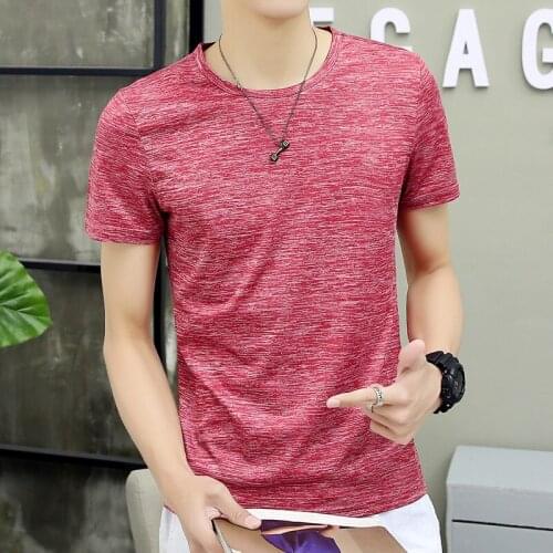 2021 New Pure Color Youth Vitality Fashion Top Short Sleeve Boys' Summer Quick Dry Shirt Short Sleeve MenS Elastic Fitness