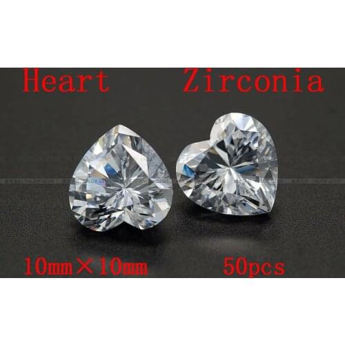MRHUANG Shine!50pcs/pack Grade AAA Crystal Clear CZ Cubic Heart Shape 10*10MM Zirconia Stone DIY Beads For earring ring Jewelry