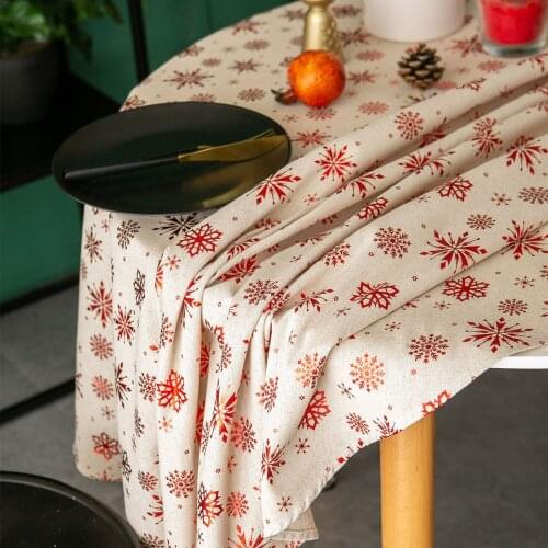 Christmas Red Bronzing Round Tablecloth Green Snowflakes Elk Printed Cotton Linen Festival Dining Table Cloth for Home Party