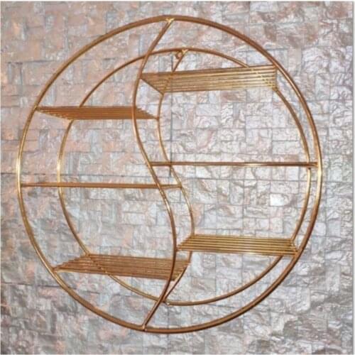 Special Design Gold Gold Color Wrought Iron Round S Circle Wall Shelf, Thick Wire
