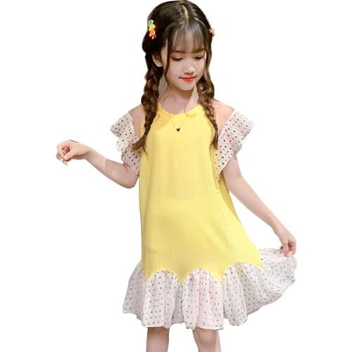Girl Summer Dresses Dot Pattern Girls' Dresses Mesh Children Party Dresses Patchwork Childrens Clothing