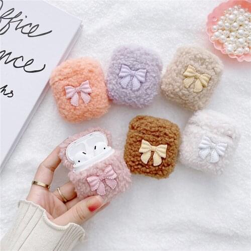Fashion Luxury Headset Case for Apple Airpods 2 1 Plush bowknot Wireless Earphone Headphone Cover Charging box protection cases