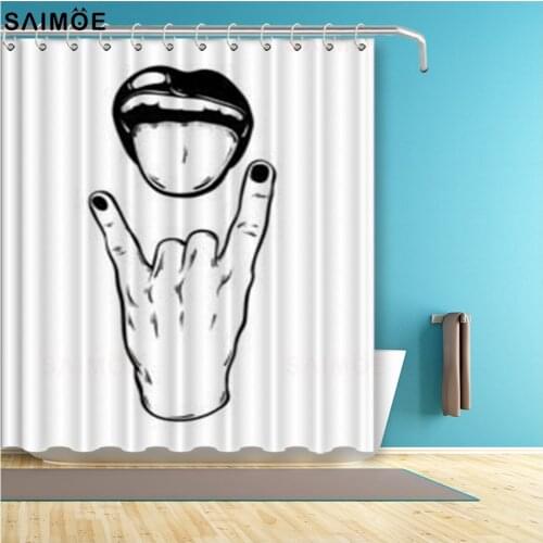 Hand Drawn Lip Bathroom Curtain Rock Waterproof Shower Curtain Polyester Fabric Home Decor Bath Curtain Shower Sets