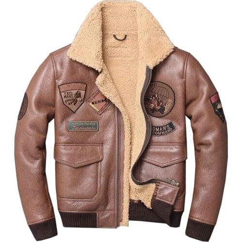 Luxury brown Men Shearling Flight Jacket Top Gun Air Force Pilot Jackets Casual Wool Liner B3 Bomber Jackets Russia Winter Coats