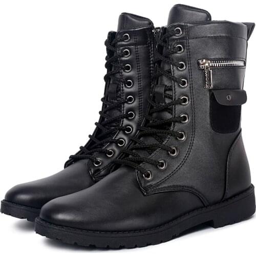 Mens Warm Winter Ankle Boots Lace Up Shoes Pocket Retro Punk Motorcycle Plus Size Black 2020 New