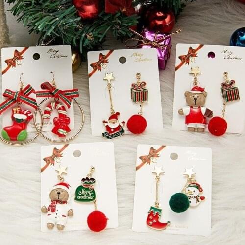 New Christmas Snowman Trend Snowflake Christmas Hat Christmas Tree Santa Claus Holiday Gift Pendant Earrings Jewelry