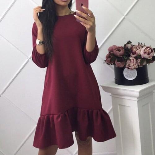 Autumn Dress Women Casual Loose Party Dress Ruffles Sundress Female Fashion Lantern Sleeve Mini Dress Hot Sale
