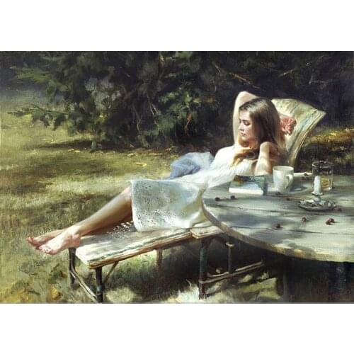 Hand painted european style elegant lady beautiful women in the yard home decor painting