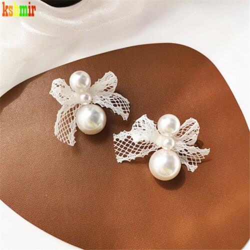 Kshmir New retro pearl lace bow earrings temperament pearl earrings net red fashion earrings jewelry gifts 2021