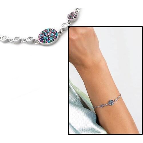 Tesbihane Multicolor Zircon Cubic Zirconia Stylish Design 925 Sterling Silver Water Ways Female Bracelet