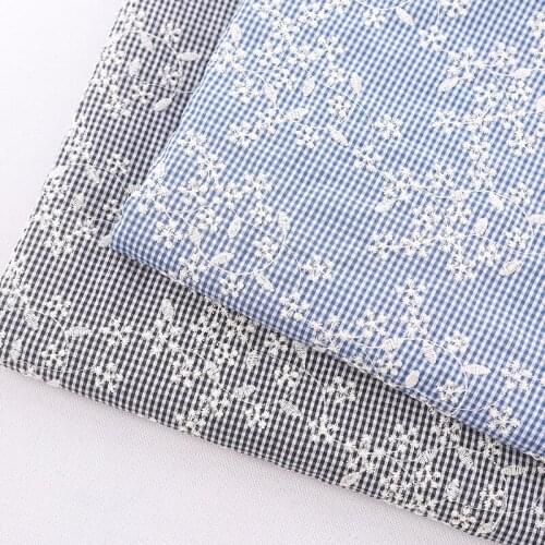 50cm*125cm/piece,Plaid Flower Embroidery Cotton Cloth,Clothing,Skirt,Tablecloth,Curtain,Decorative Fabric,DIY Manual Material