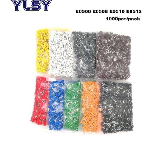 1000pcs Tube Insutated Cord End Terminals Electrical Crimp Terminal Wire Connector E0506~E0512 Crimping Cable Ferrules VE 22AWG