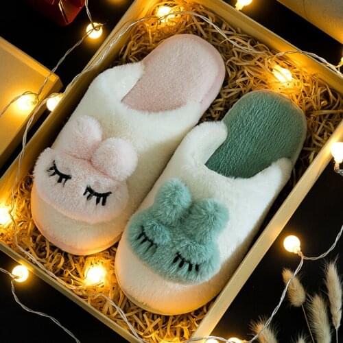 TZLDN New Fashion Autumn Winter Cotton Slippers Rabbit Ear Home Indoor Slippers Winter Warm Shoes Women Cute Plus Plush Slippers