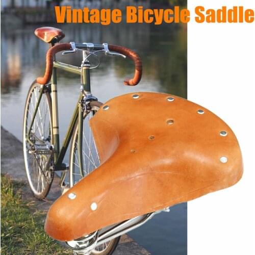 Vintage Brown Bicycle Bike Cycling Saddle Seat Genuine Leather With Springs