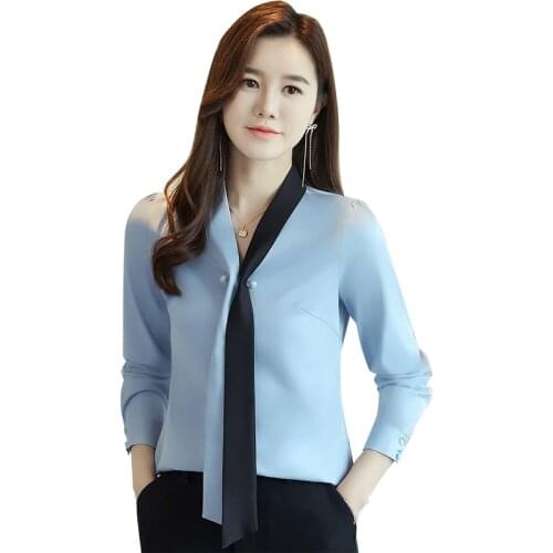 Spring Blouse Women Chiffon Long Sleeve Top Korean Fashion V-neck Solid Color Shirts Top Blusas