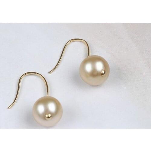 Natural Seawater South Sea Gold Pearl Earrings Women Strong Luster Ear Hook Fashion Lady Jewelry