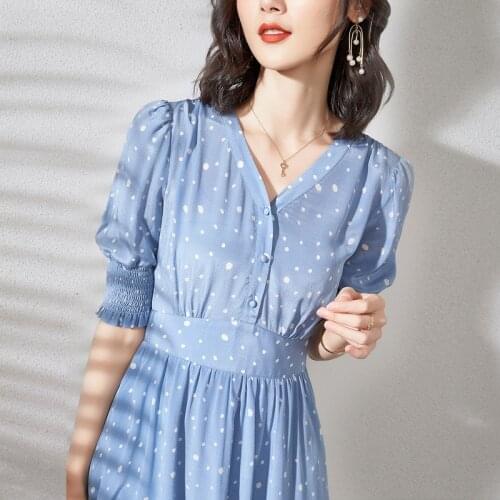 Blue polka dot silk floral maxi dress women v neck slim 2020 summer long work boho office sexy party luxury dresses plus size
